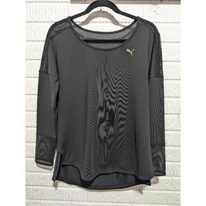 Puma Women's Black Polyester Long-Sleeve Mesh Trimmed Activewear Top Size M